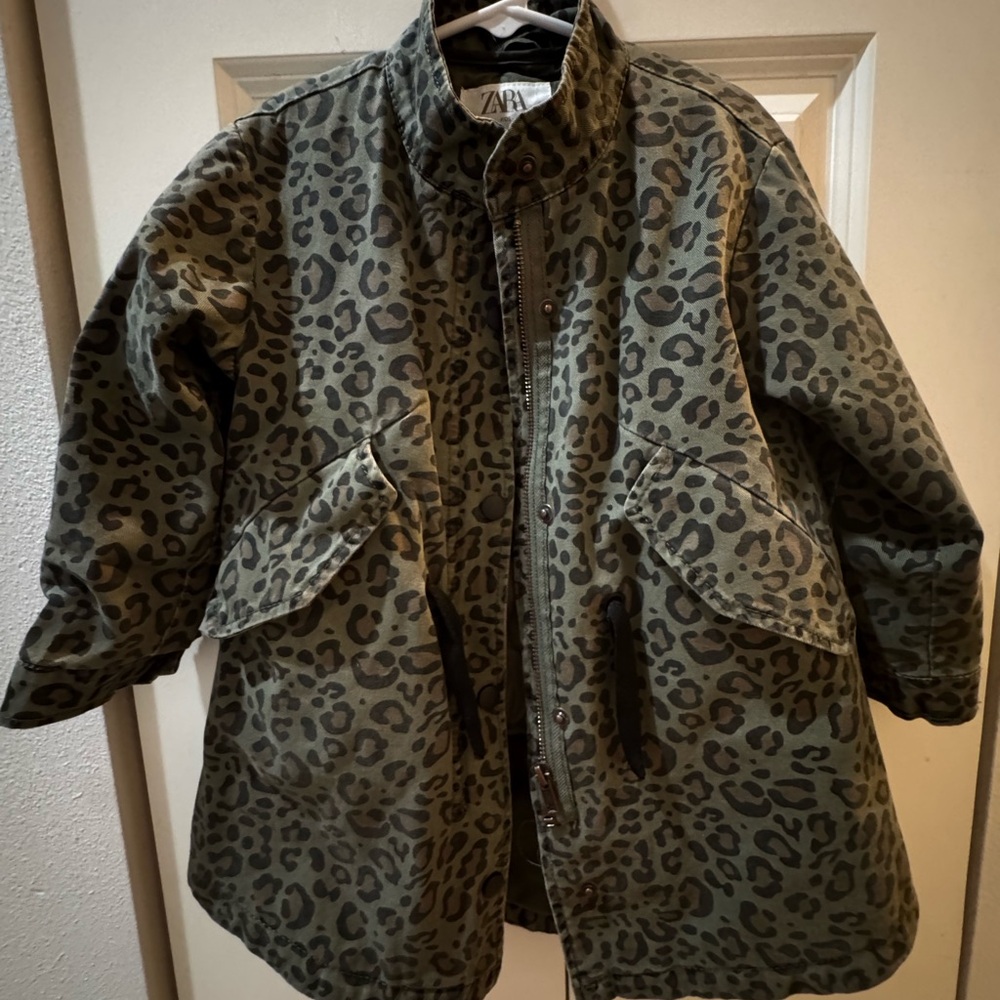 Zara Green Animal Print Utility Jacket
